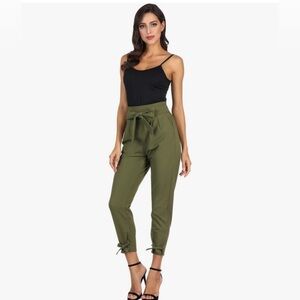 Casual High Waist Pencil Pants with Pockets Bow-Knot Cropped